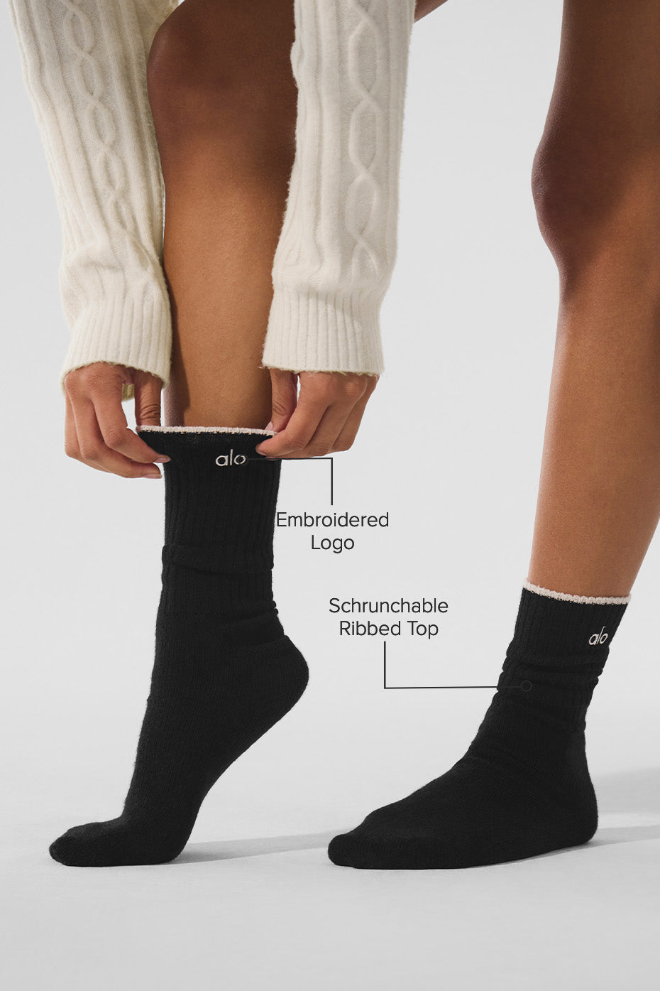 Unisex Wool Cashmere Light Frosted Sock - Black/Ivory