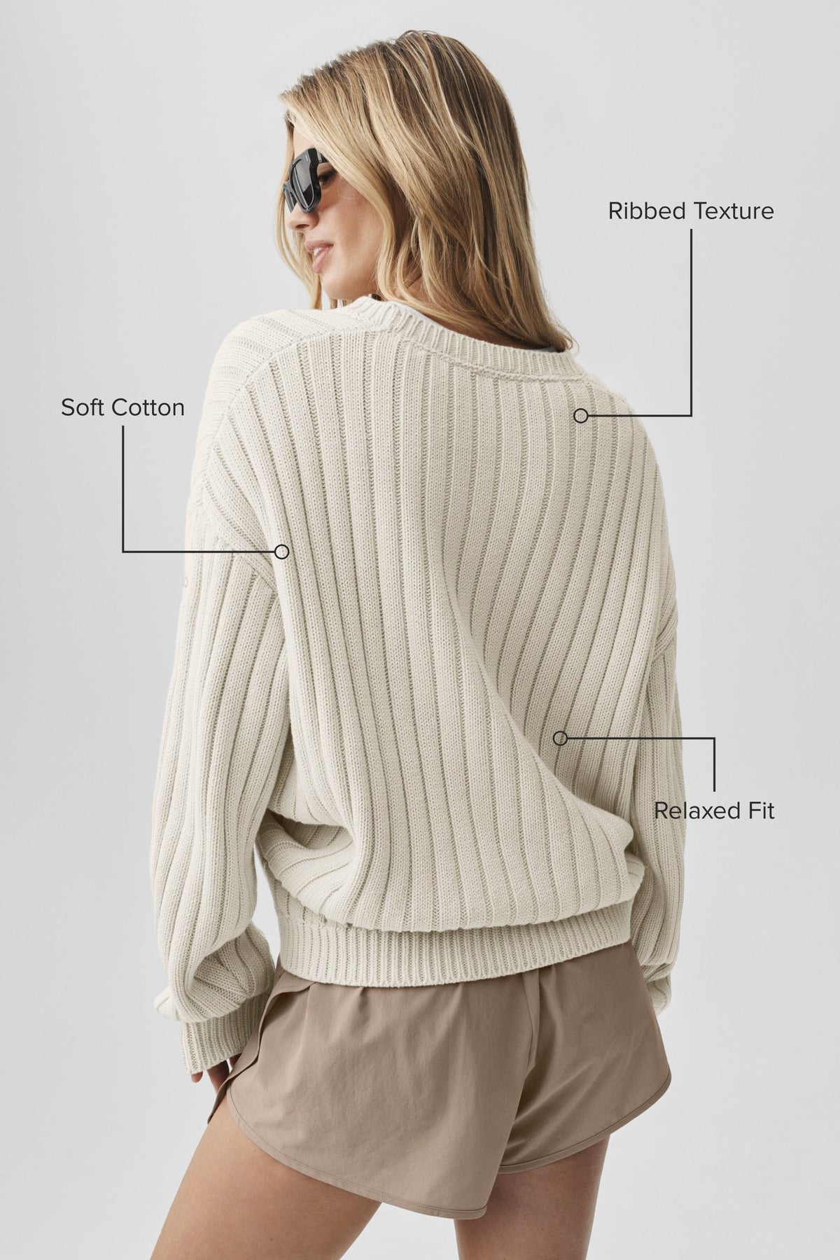Cotton Rib Parallel Sweater - Bone