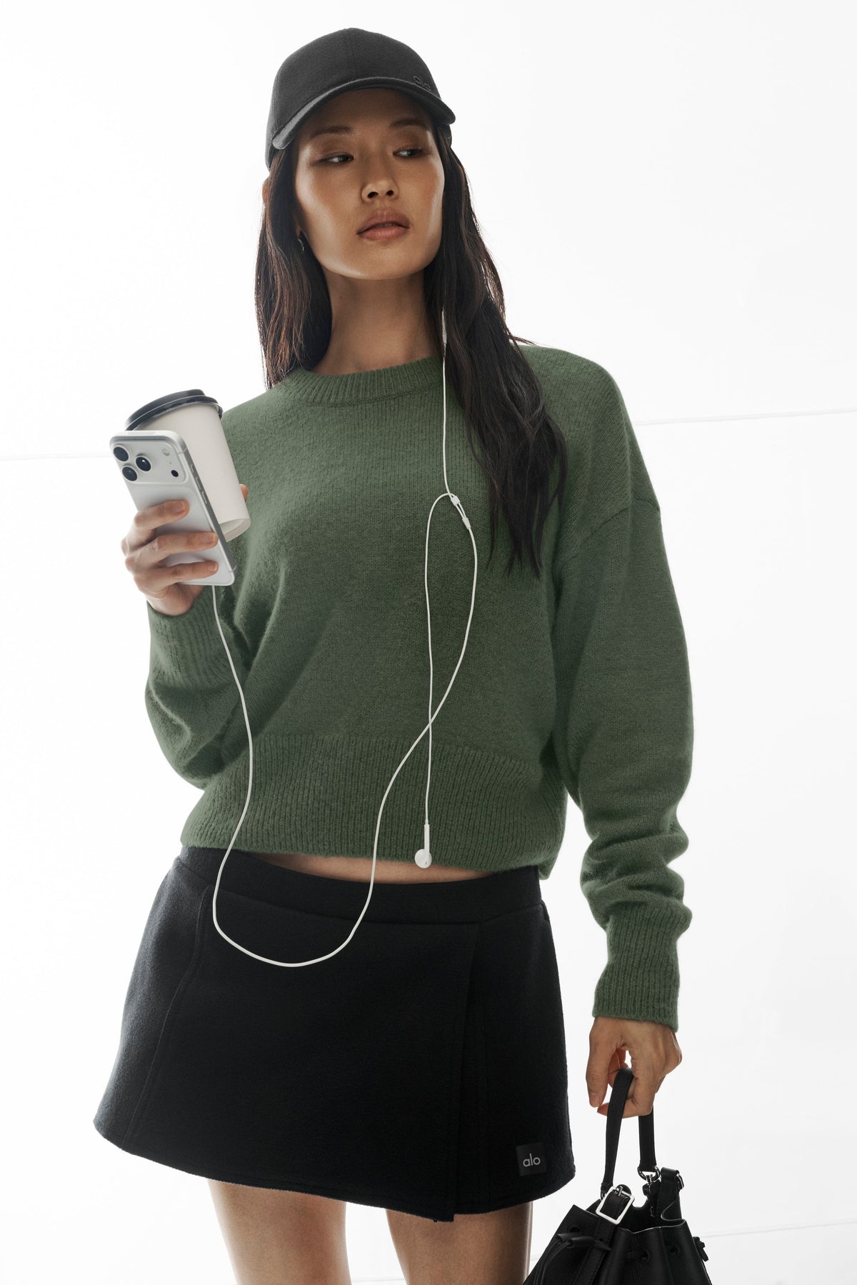 Wool Cashmere Cropped New Class Crewneck Sweater - Bamboo Green