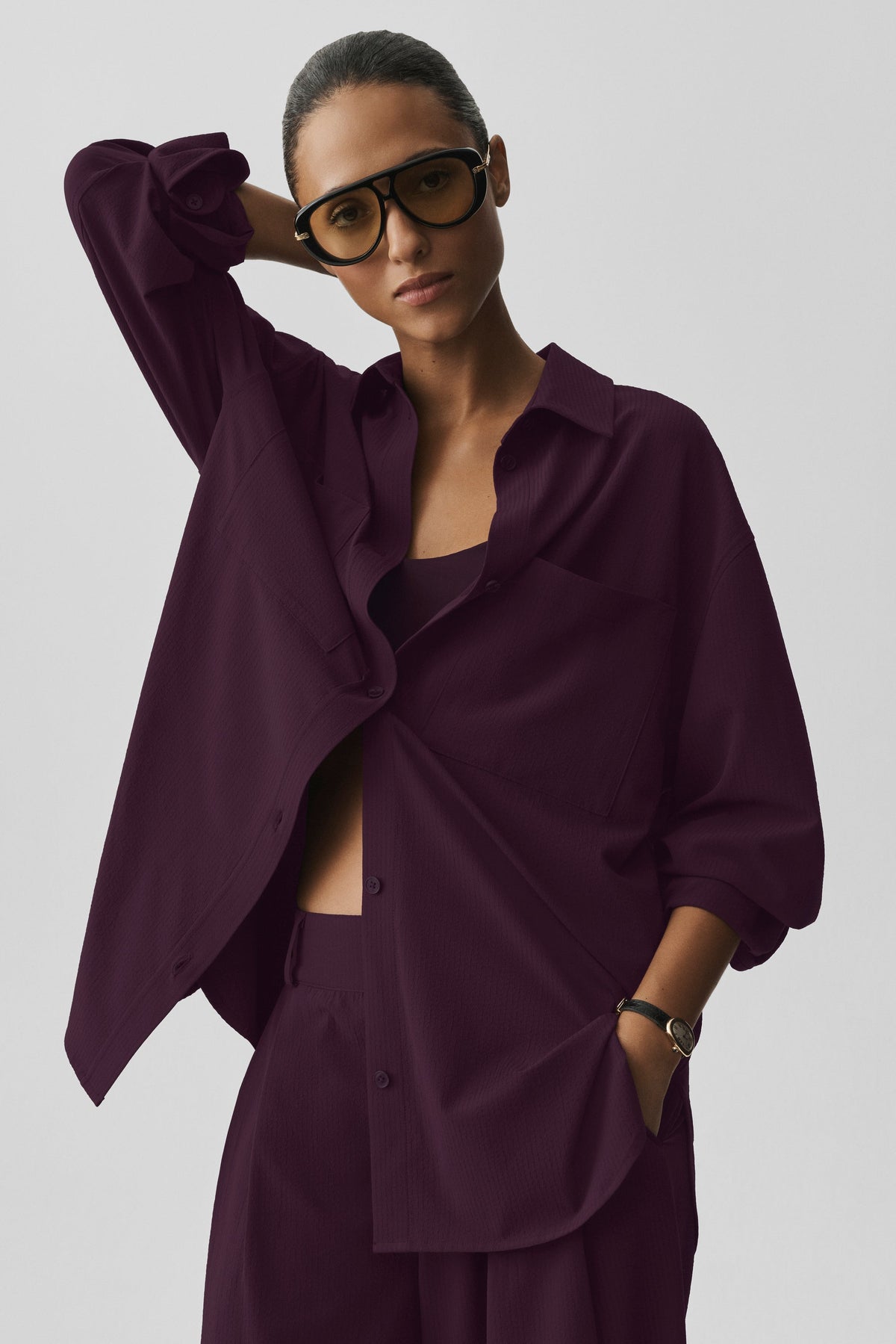 Dreamscape Button Down Long Sleeve - Rich Bordeaux