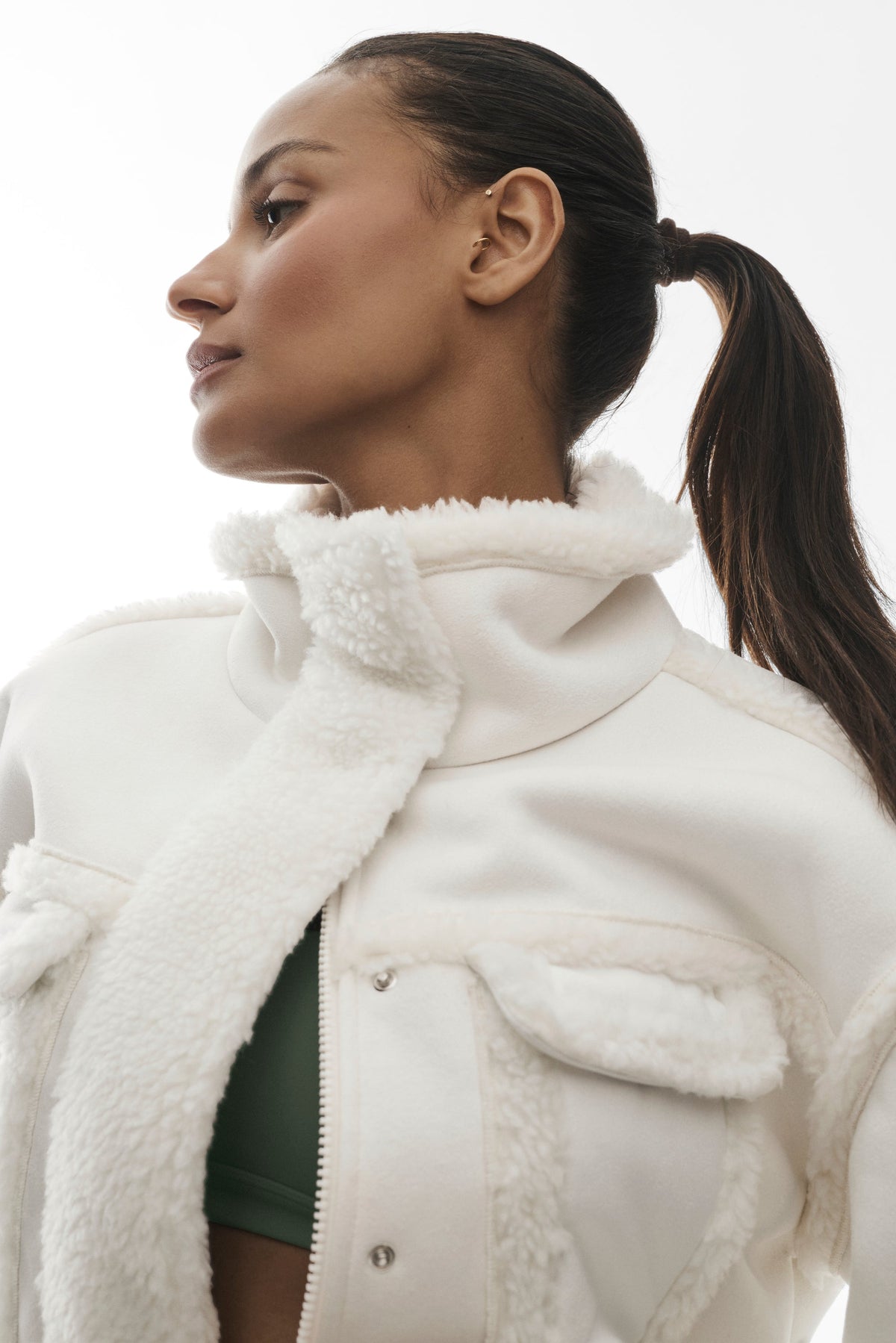 Faux Shearling Snowfall Cropped Jacket - Ivory