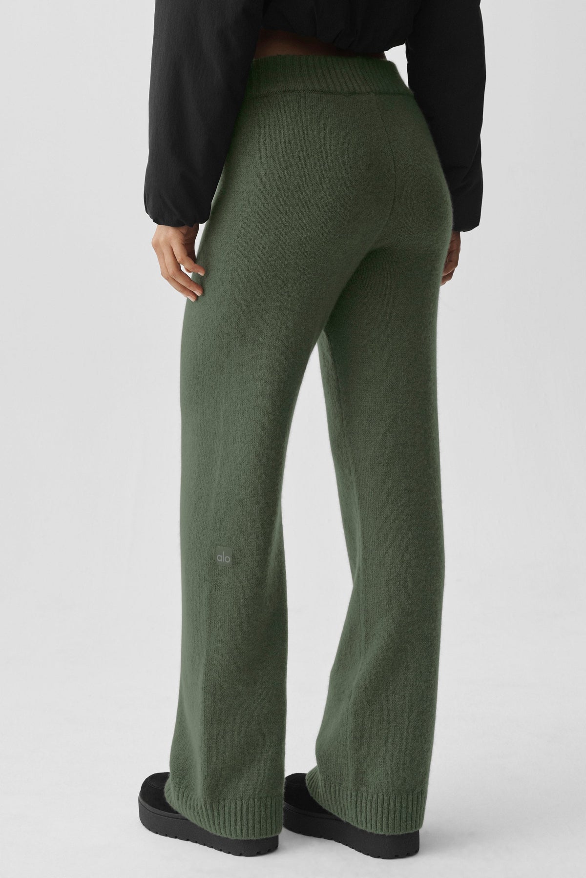 Wool Cashmere High-Waist New Class Wide Leg Pant - Bamboo Green
